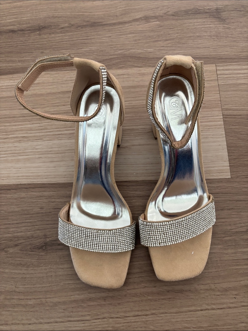 CCM Nude Beaded Strap Ankle-Heel Sandals